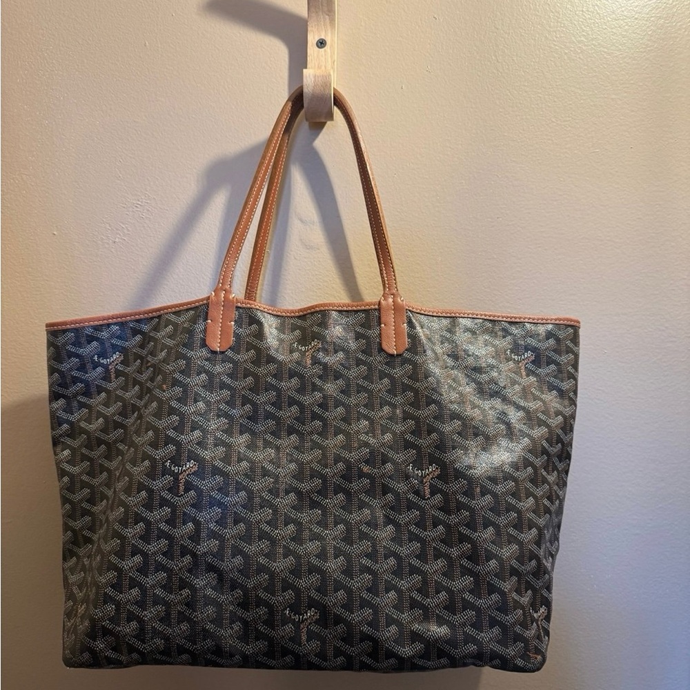 Goyard Black and Tan Chevron Tote PM Bag